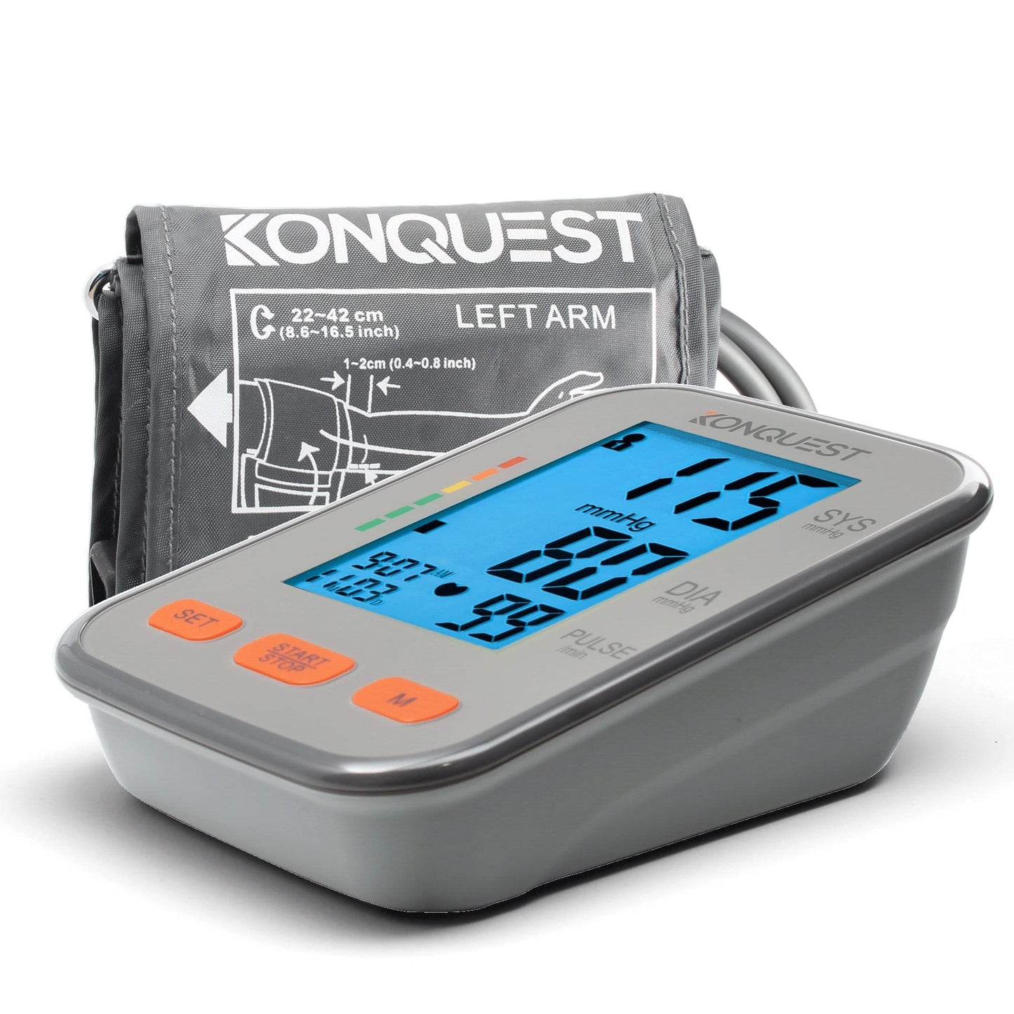 Konquest KBP-2704A Automatic Upper Arm Blood Pressure Monitor - Adjustable Cuff - Large Backlit Display - Irregular Heartbeat Detector - Tensiometro Digital