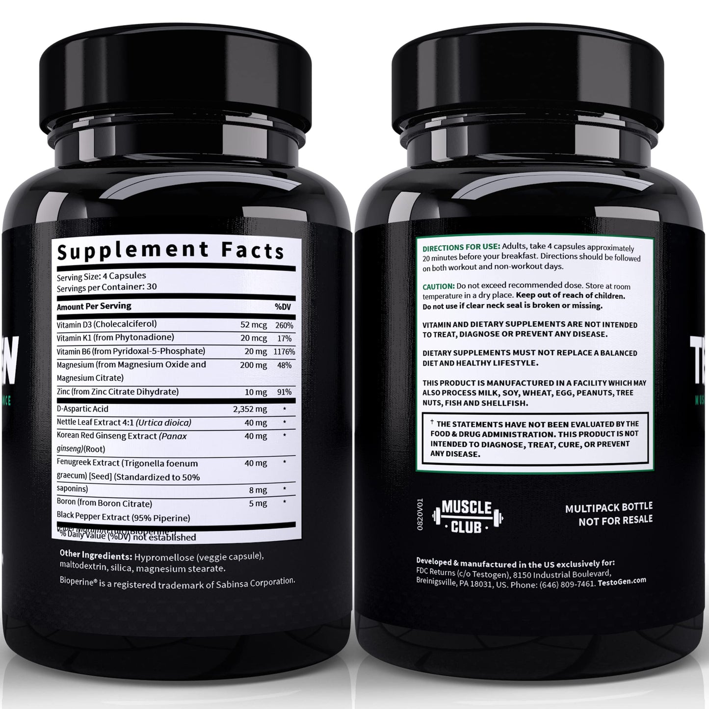 TestoGen Booster for Men - Natural Male Vitality Supplement to Combat Low Energy, Fight Fatigue, Support Weight Control & Increase Muscle Growth - 120 Caps