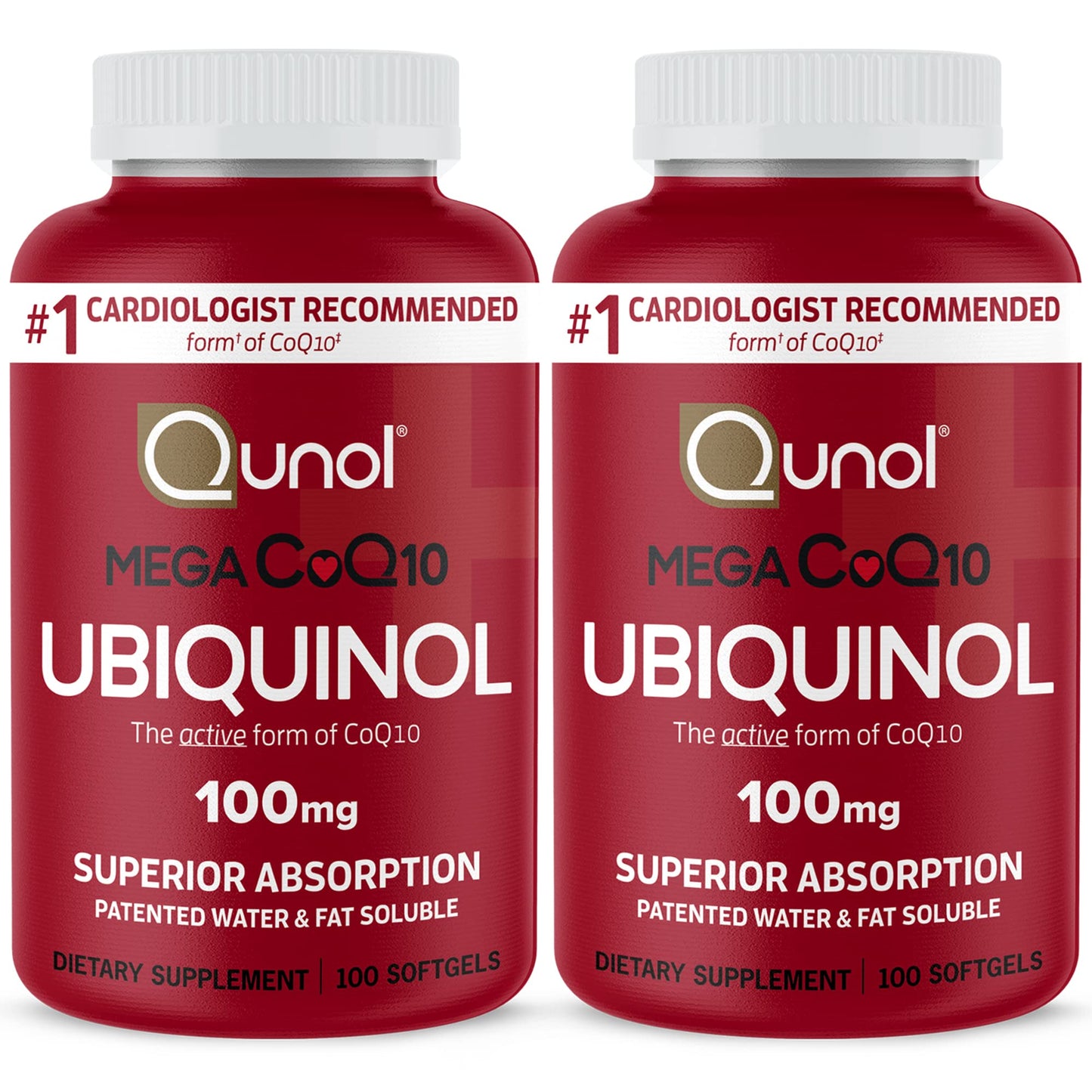 Ubiquinol CoQ10 100mg Softgels, Qunol Mega Ubiquinol 100mg - Superior Absorption - Active form of Coenzyme Q10 for Heart Health & Healthy Blood Pressure Levels - 100 Count (Pack of 2)