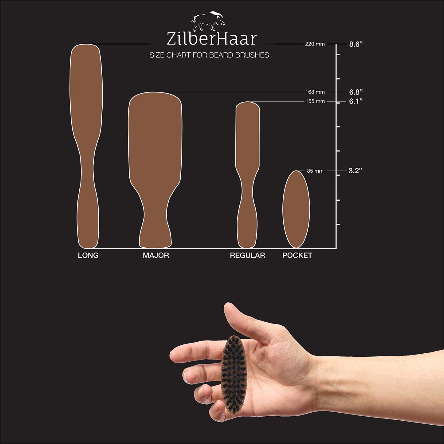 ZilberHaar Pocket Mustache and Beard Brush - Stiff Boar Bristles Small Brush - Perfect Beard Grooming Tool - Relieves beard itch - Short and Medium - Made In Germany