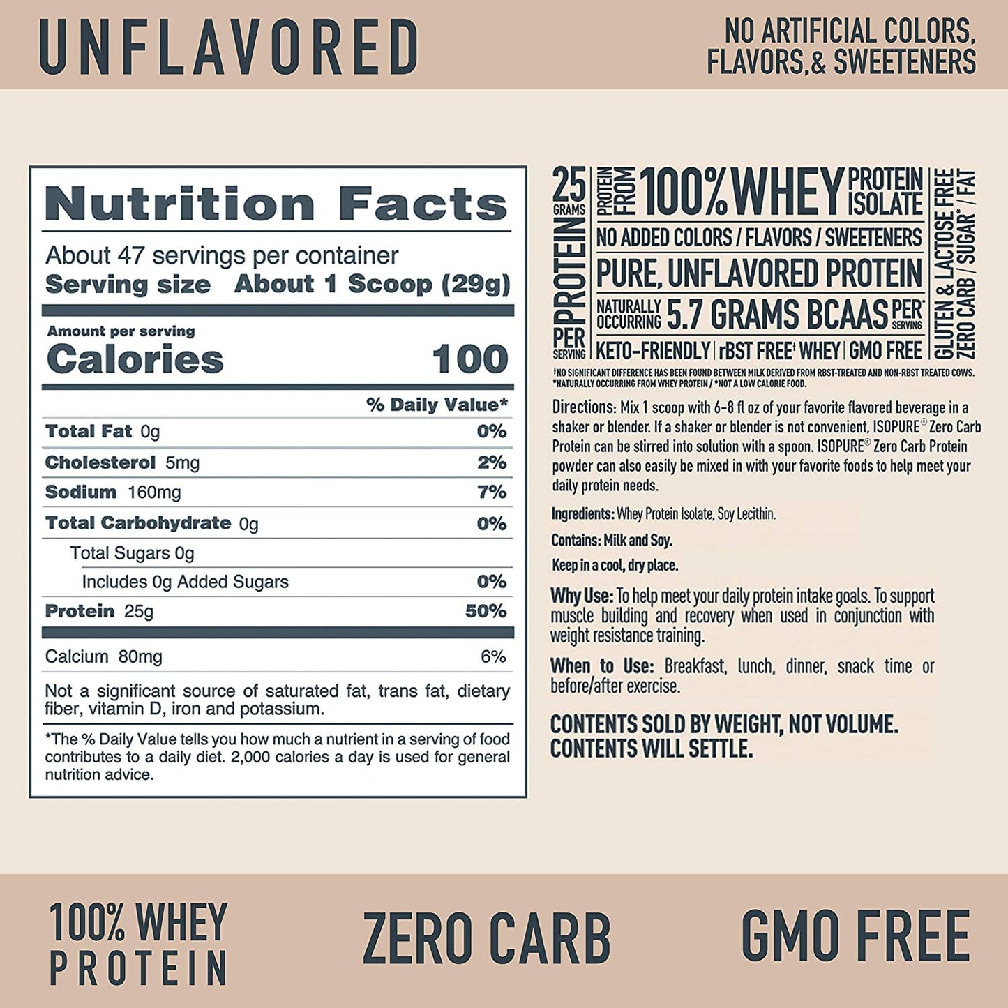 Isopure Unflavored Whey Isolate Protein Powder, with Vitamin C & Zinc for Immune Support, 25g Protein, Zero Carb & Keto Friendly, 3 Pounds (Packaging May Vary)