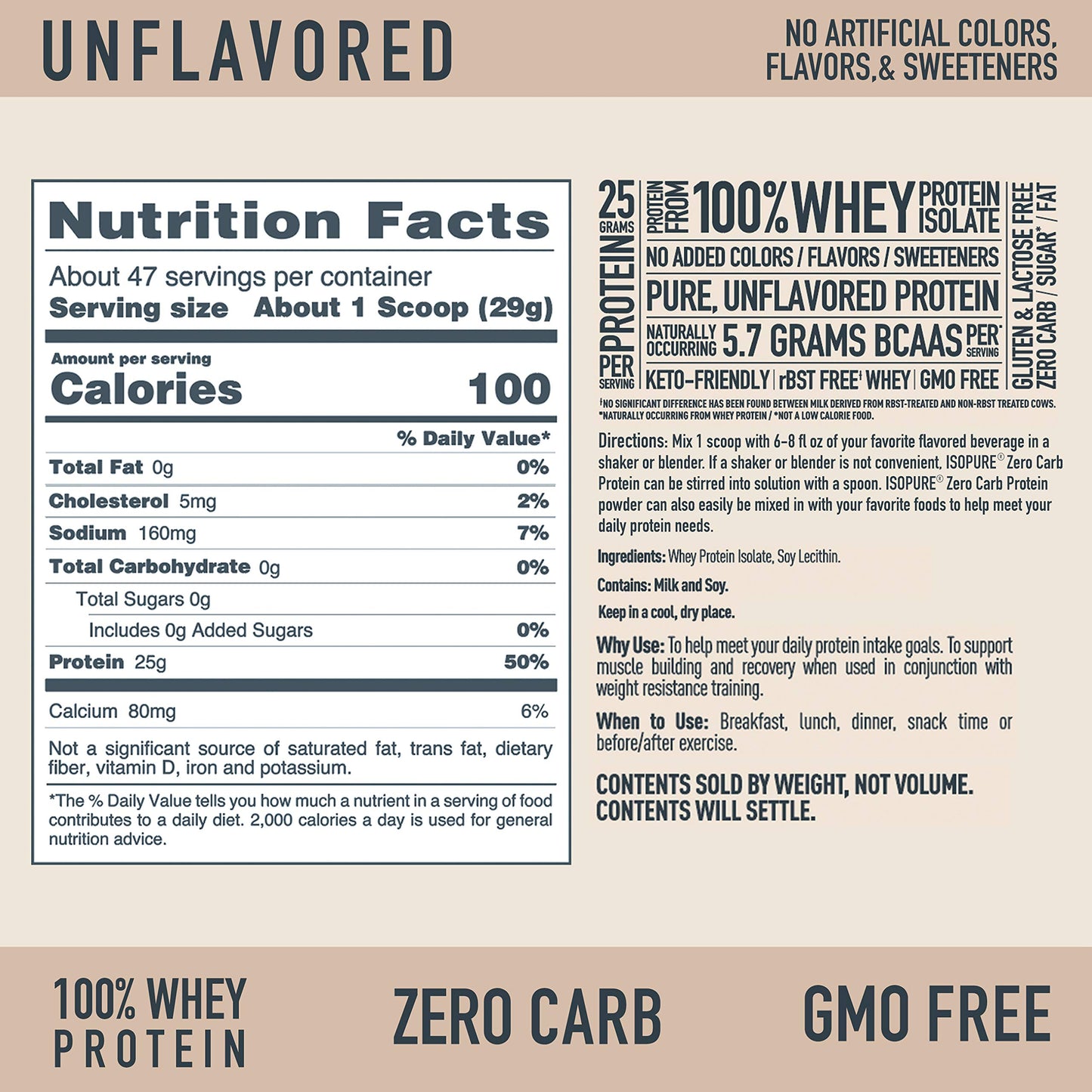 Isopure Unflavored Whey Isolate Protein Powder, with Vitamin C & Zinc for Immune Support, 25g Protein, Zero Carb & Keto Friendly, 3 Pounds (Packaging May Vary)